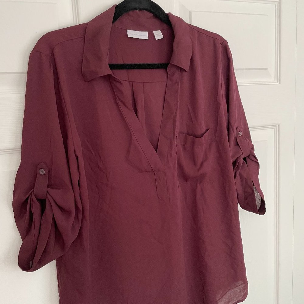 Burgundy V-Neck Pull Over Blouse